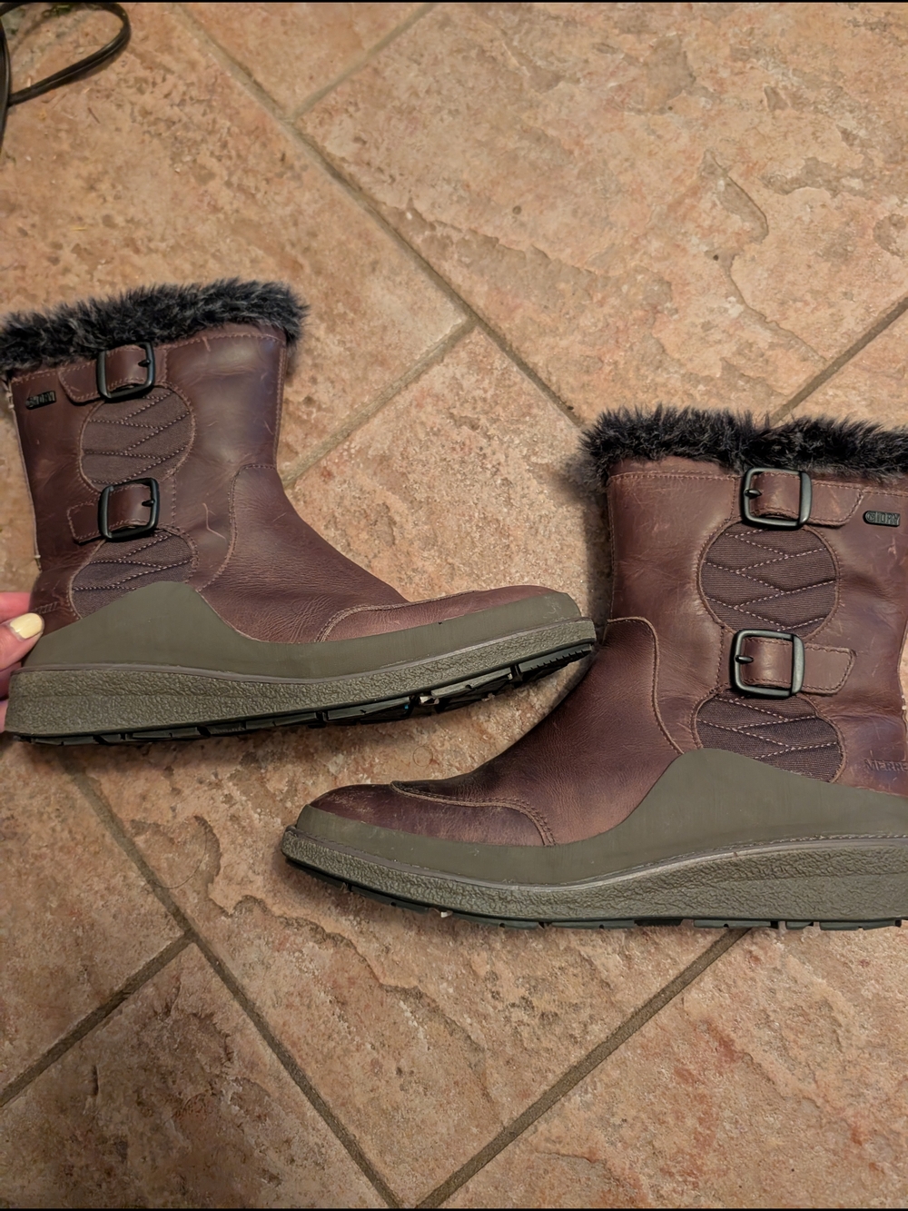 Brown Merrell Winter Boots with Faux Fur Trim